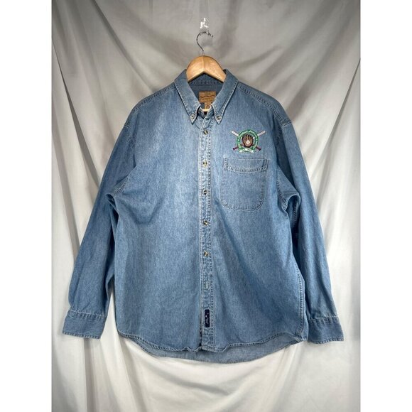 Port Authority Men's Blue Button-Up Shirt Cotton Denim Long Sleeve Size XL (C-3) - Picture 2 of 9